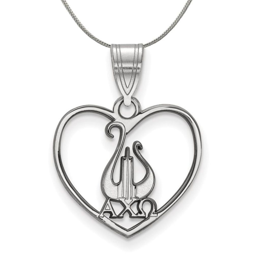 Sterling Silver Alpha Chi Omega Heart Pendant Necklace - 20 Inch